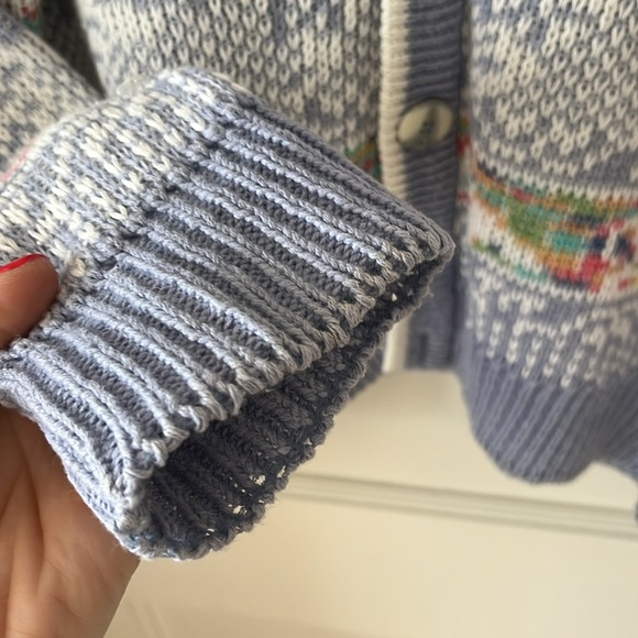VTG 90S pastel chunky ramie cotton Blue and White Button-Up oversized Cardigan M - Picture 5 of 9